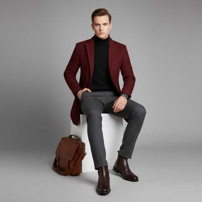 Men's Notched Lapel Overcoat | Men's Winter Coat