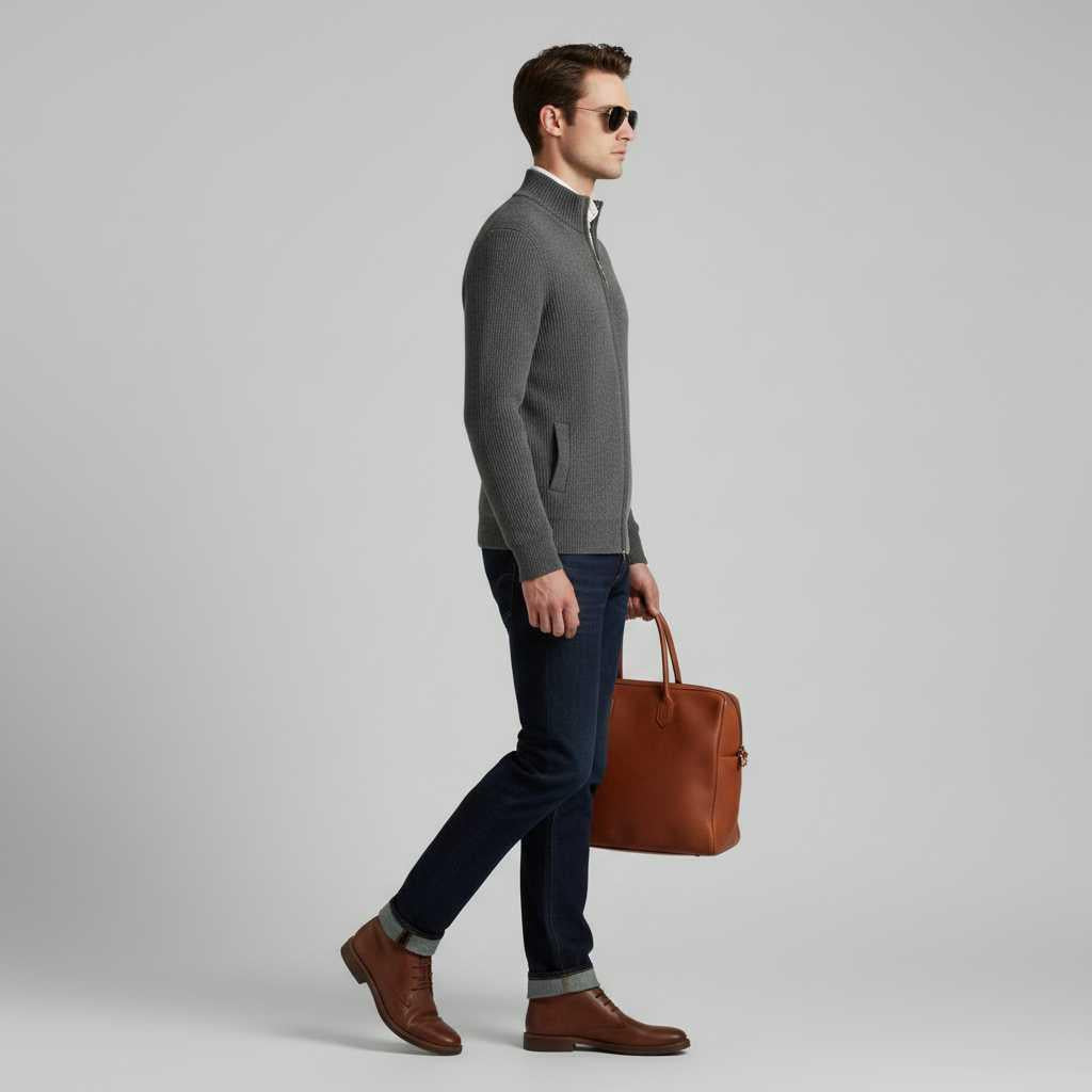 Men's Slim Fit Zip Cardigan | Ribbed Knit Cardigan Sweater