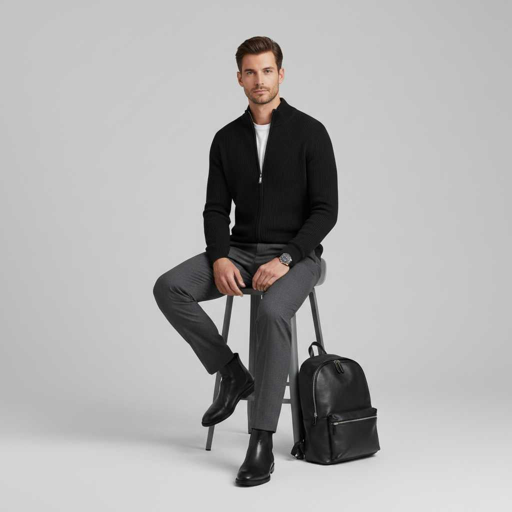 Men's Slim Fit Zip Cardigan | Ribbed Knit Cardigan Sweater