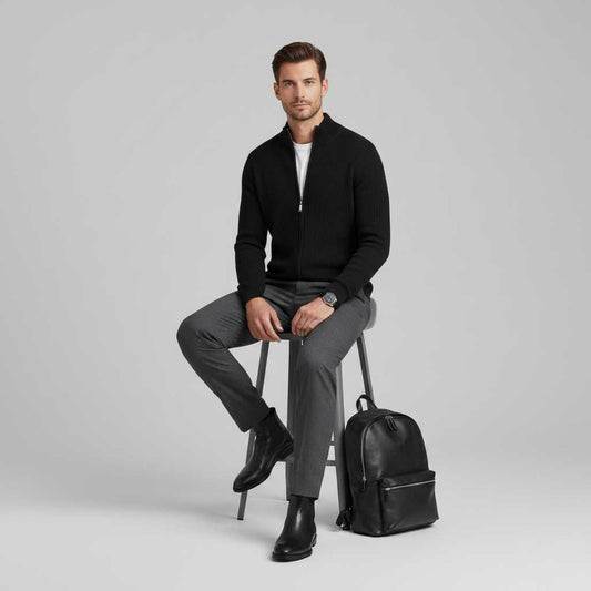 Men's Slim Fit Zip Cardigan | Ribbed Knit Cardigan Sweater