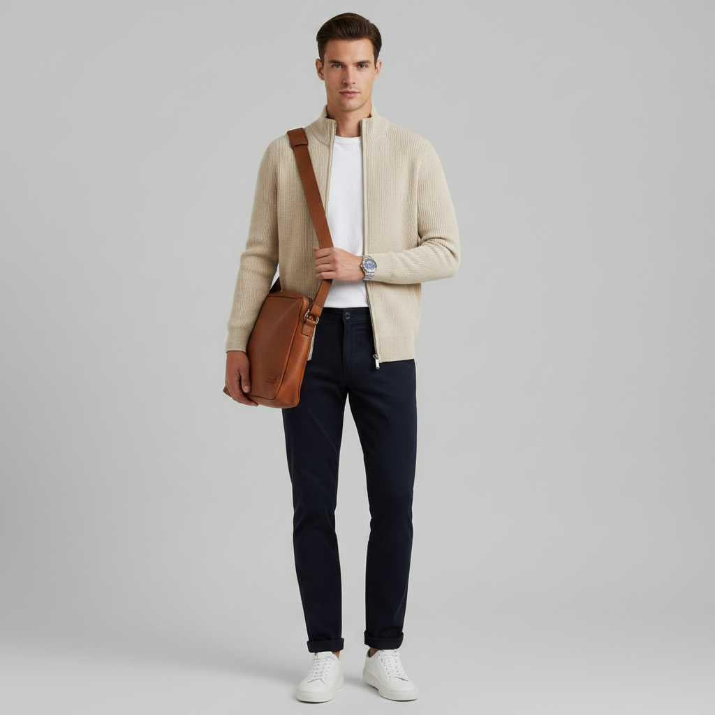 Men's Slim Fit Zip Cardigan | Ribbed Knit Cardigan Sweater