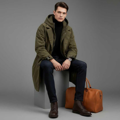 Men's Waterproof Puffer Trench Coat | Stylish Long Winter Jacket