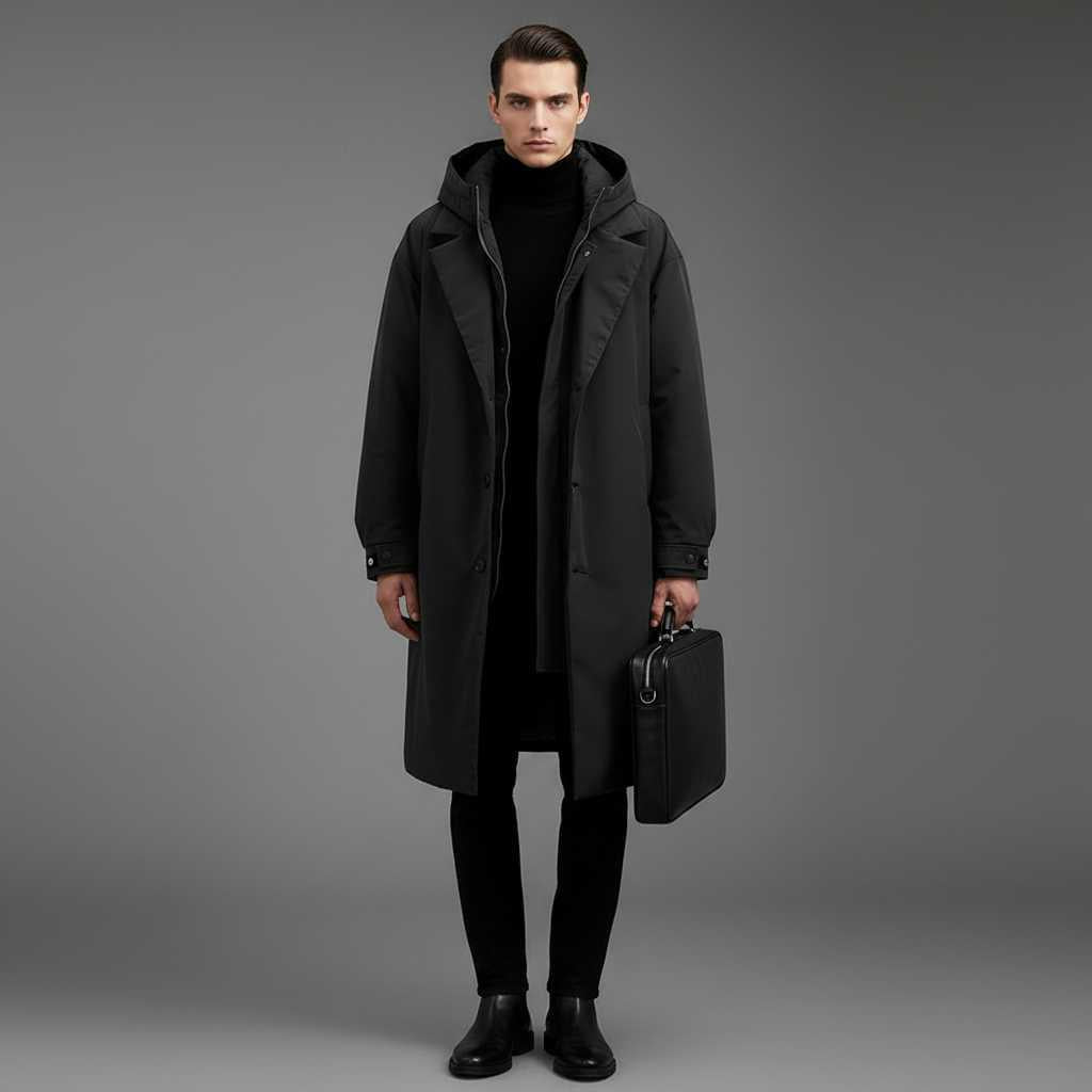 Men's Waterproof Puffer Trench Coat | Stylish Long Winter Jacket