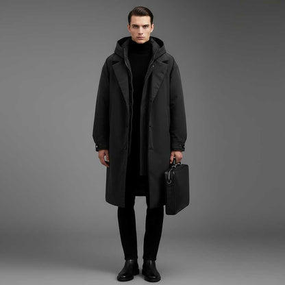 Men's Waterproof Puffer Trench Coat | Stylish Long Winter Jacket