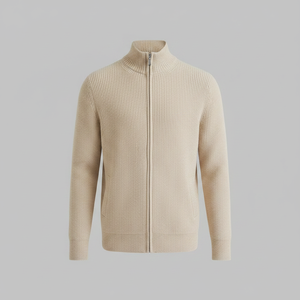 Men's Slim Fit Zip Cardigan | Ribbed Knit Cardigan Sweater 0