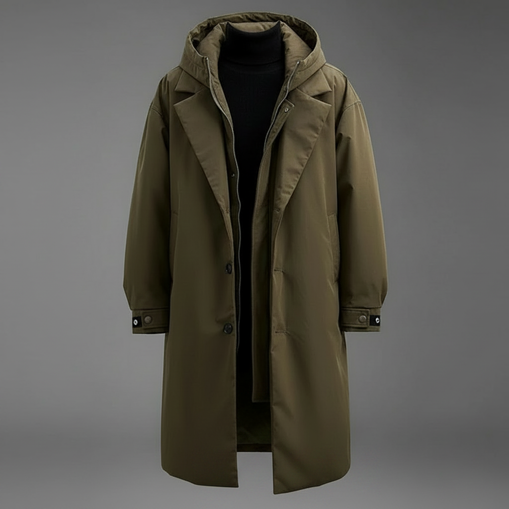 Men's Waterproof Puffer Trench Coat | Stylish Long Winter Jacket 0